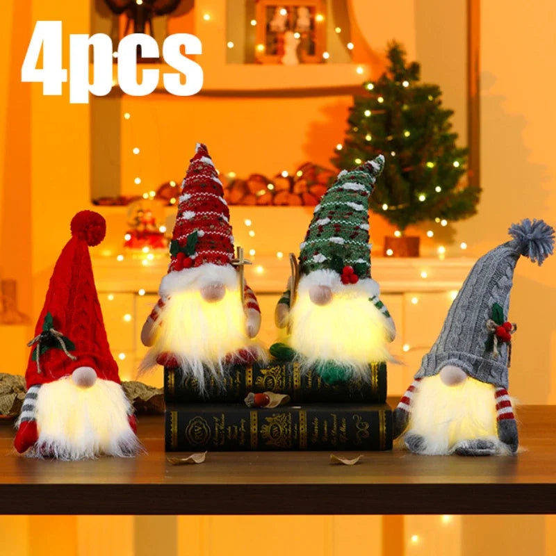 1~4pcs 2024 Christmas Doll Elf Knitted Gnome with Led Night Light