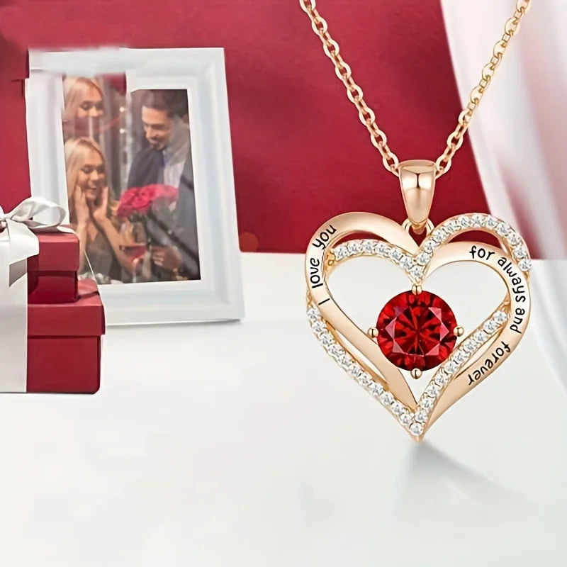 Luxury Red Zircon Pendant Necklaces With Rose Flower Gift Box